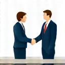 Two people shaking hands across a polished desk