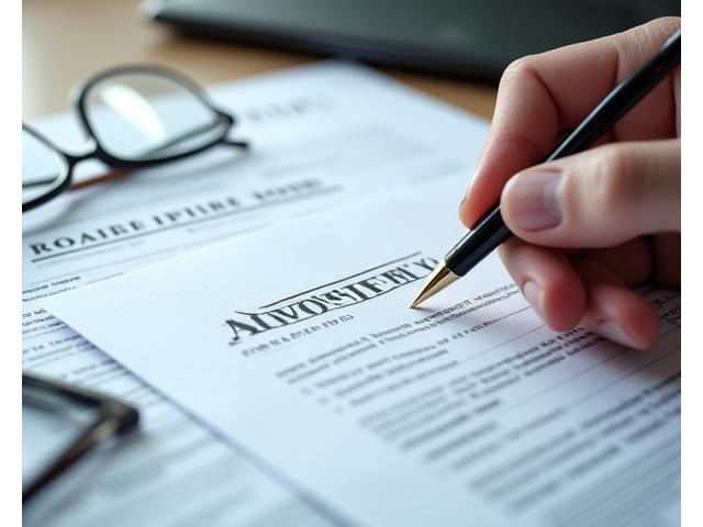 A hand holding a pen poised over a Power of Attorney document, surrounded by other legal papers.