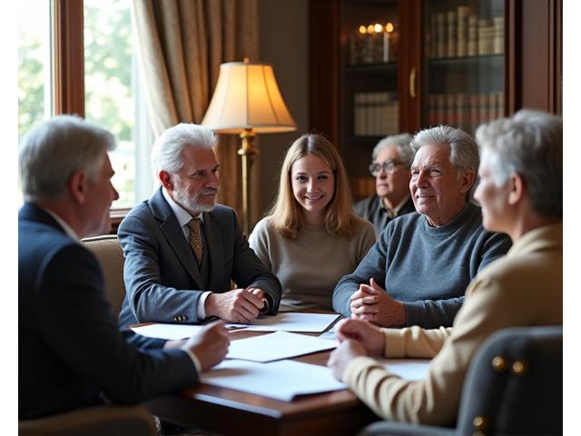 Generations of a family in discussion, representing family office services