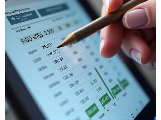 Closeup of a tablet displaying a financial performance chart with various metrics and data points labeled, showing growth.