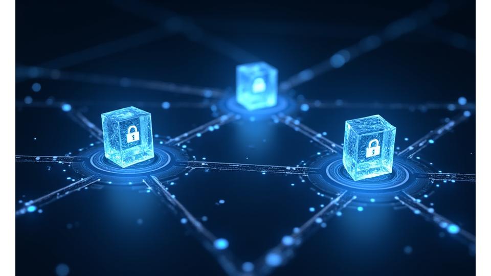 Diagram illustrating secure data flow, with encrypted connections between trusted entities, symbolizing controlled sharing.