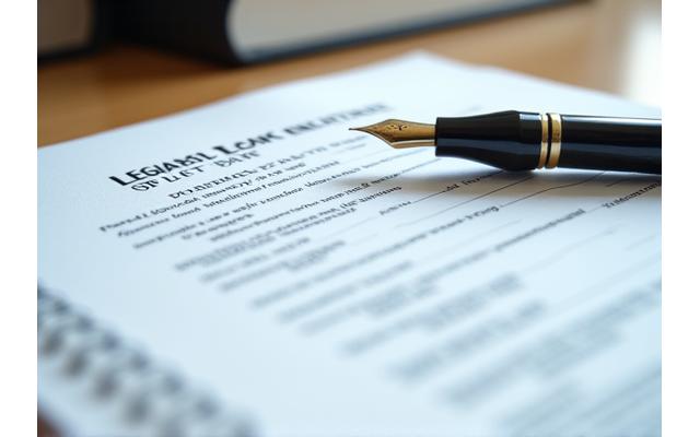 Image of an open legal document with a pen, conveying precision and detail.