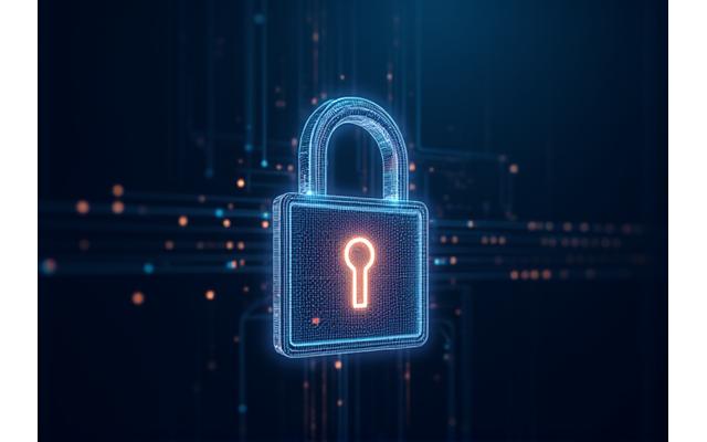An abstract image of a digital lock with glowing lines, symbolizing data security and privacy.