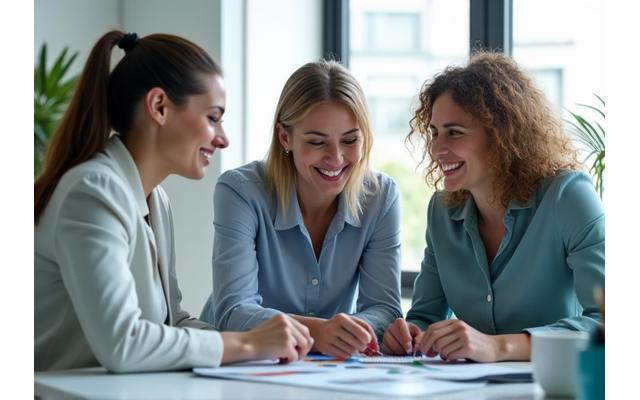 A diverse group of professional women collaborating in an office setting, representing career growth and financial planning at different life stages.